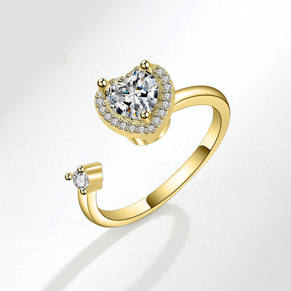 Heart Shaped Rotating Ring Copper Zircon Adjustable Jewelry