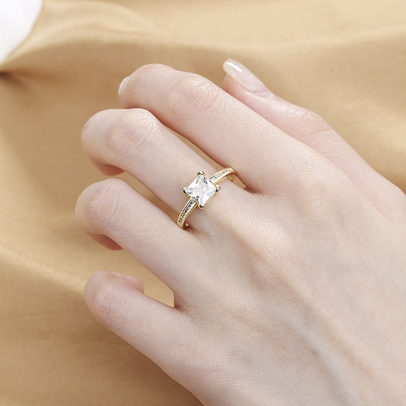Womens Square Simulated Diamond Ring Simple Geometric Ring Copper Fashion Jewelry Gift For Her Silver And Gold Tone