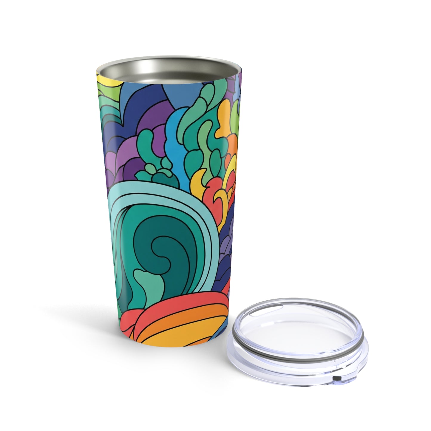 20oz Stainless Steel Printed Tumbler Double Wall Vacuum Insulated Spill Resistant Thermal Travel Mug With Lid