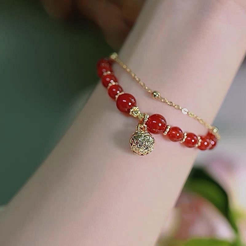 Womens Electroplated Alloy Bracelet Set Trendy Fashion Jewelry Simple Rabbit Shape Bangle Gift Red Yu Stone Charm