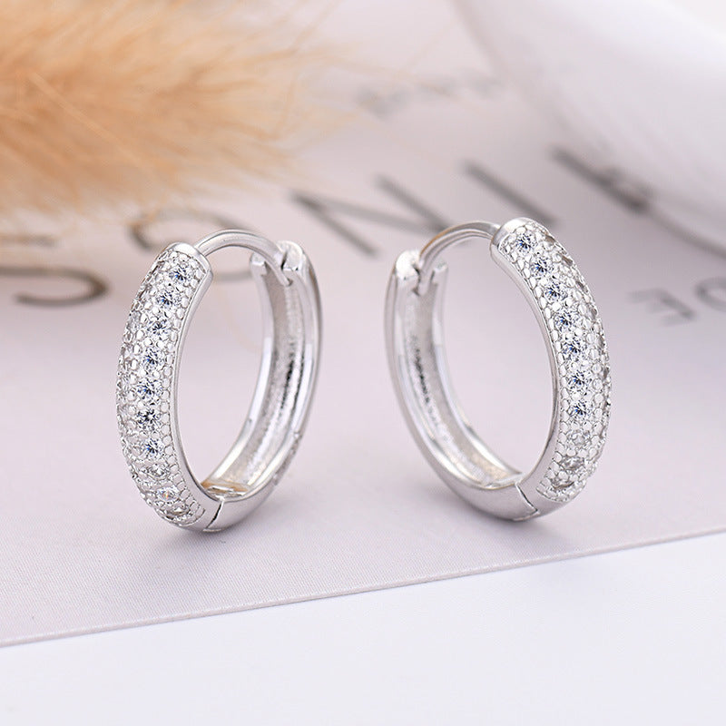 Diamond Zircon Circle Earrings Silver 925 Needle Posts Unisex European Style Elegant Jewelry Fine Craftsmanship Sparkle