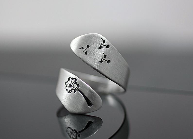 Adjustable Dandelion Ring With Floral Botanical Design Alloy Jewelry For Women Nature Inspired Gift Timeless Gift Idea