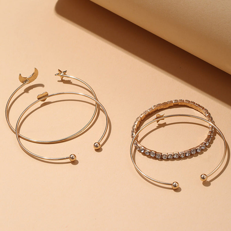 Womens Bracelet Set Gold Silver Geometric Star Moon Heart Celestial Peach Heart Charm Fashion Jewelry Alloy X4
