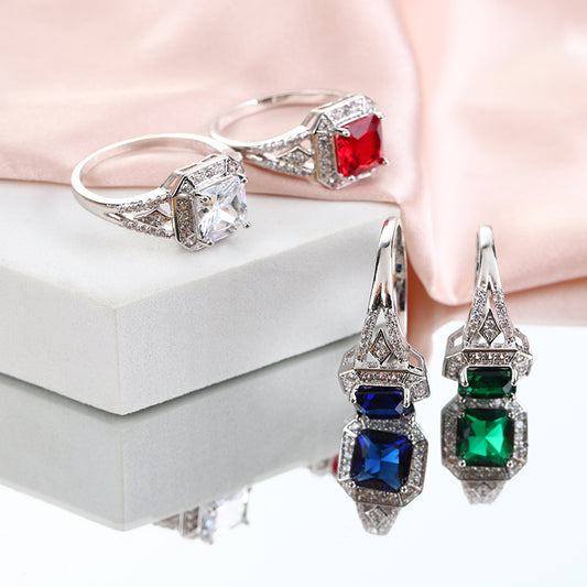 Square Gemstone Copper Ring Plated Fashion Jewelry Women