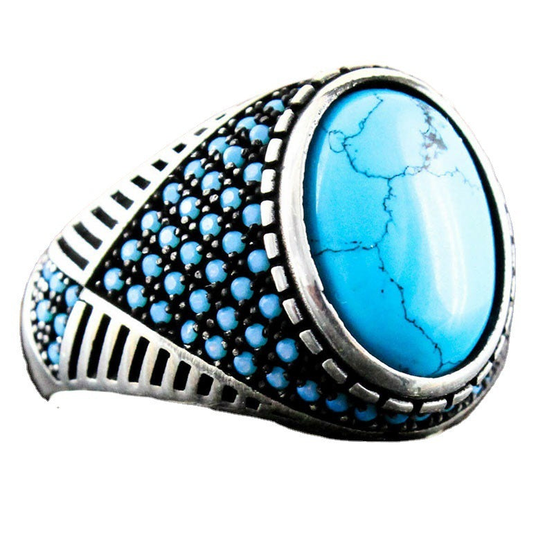 Unisex Geometric Ring Turquoise Inlay Alloy Vintage Punk Fashion Jewelry Gift For Travel Commemoration Vintage