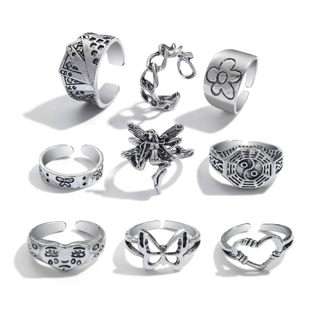 Skull Ring Set Vintage Knuckle Rings For Women Girls Punk Rock Rings Geometric Alloy Little Monsters Cool Rock