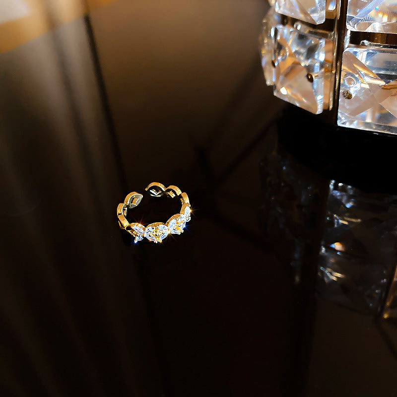 Womens Microset Zircon Ring Butterfly Inlay Alloy Korean Style Fashion Jewelry For Everyday Elegant Wear Gift Idea