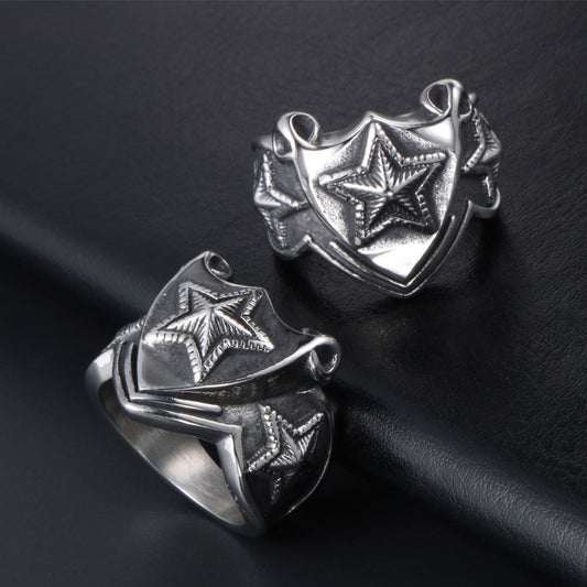 Titanium Steel Pentagram Ring For Men Star Shape Hip Hop Style Jewelry Polished Finish Gift For Festivals Sale