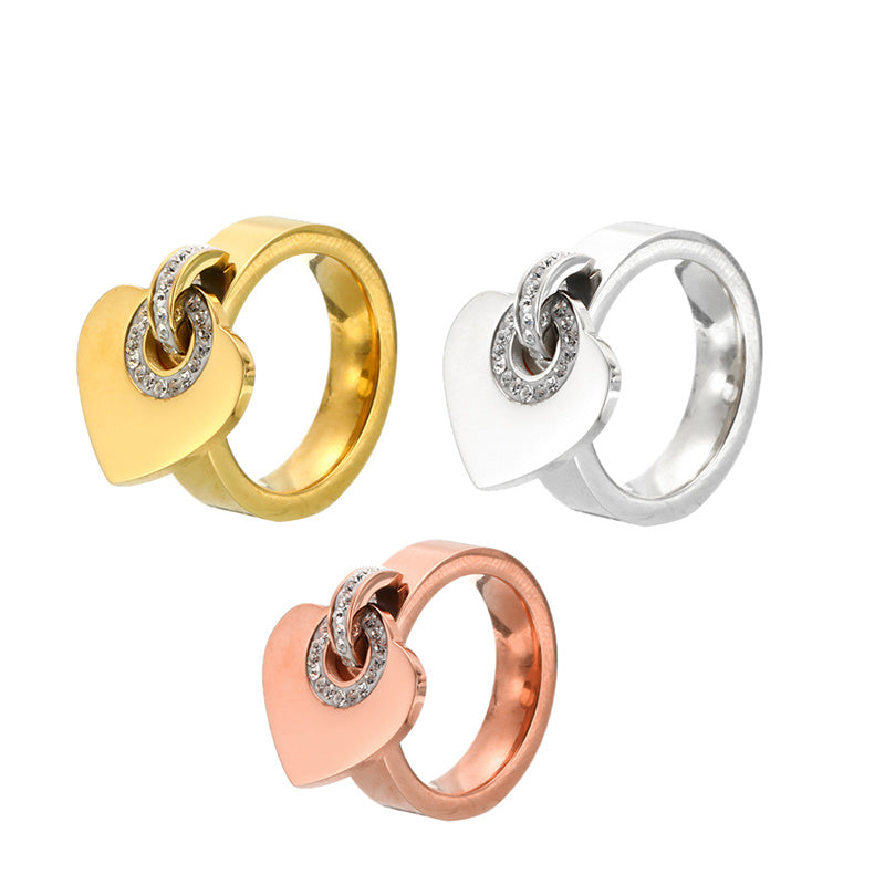 Titanium Steel Jewelry Diamond Heart Ring For Women Casual Plated Gold Rose Gold Finish Fashion Accessory Glow