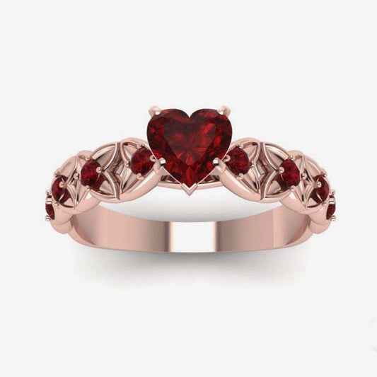 Womens Heart Shape Ring With Rhinestones Rose Gold Alloy Jewelry Diamond Ring Elegant Gift For Her Anniversary