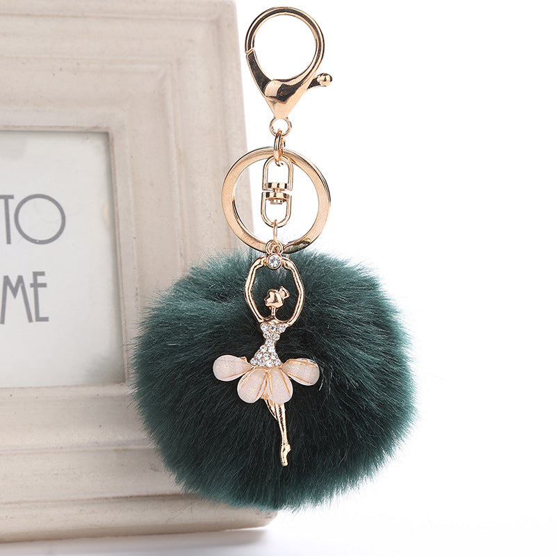 Car Keychain Pendant Simulation Rabbit Hair Accessory Metal Plush Key Ring Bag Charm Fluffy Colorful Gift Style