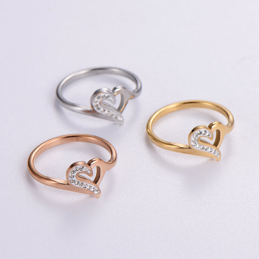 Women Stainless Steel Heart Inlaid Ring Retro Fashion Electroplated Durable Elegant Versatile Quality Everyday Wear