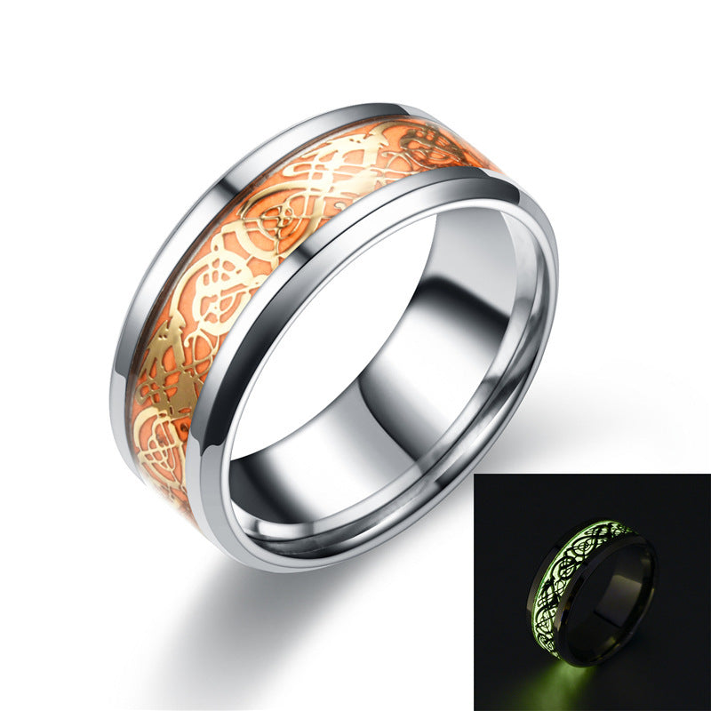 Mens Stainless Steel Luminous Ring Glows In The Dark Band