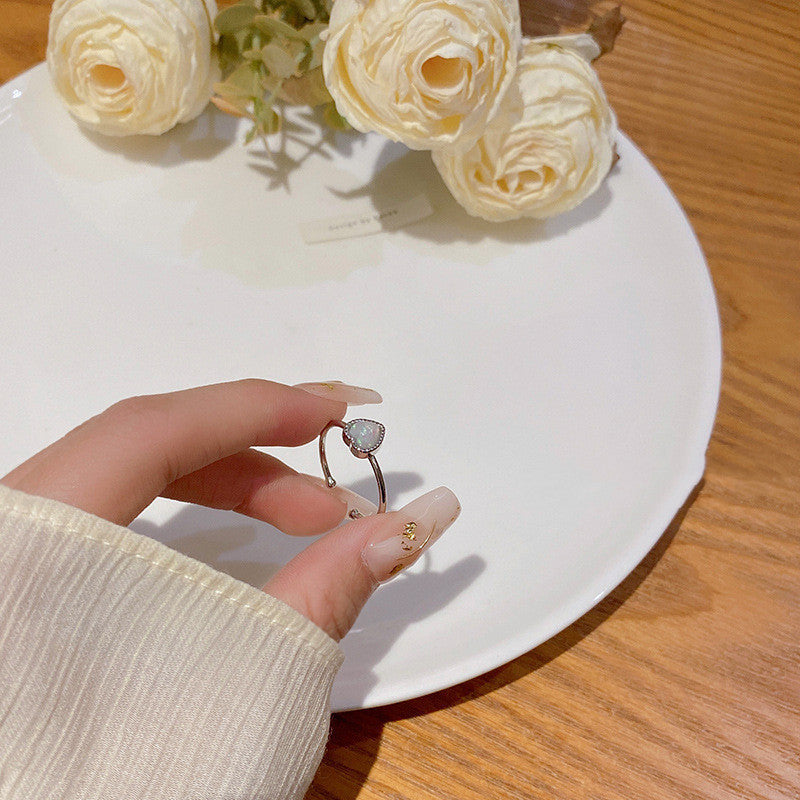 Womens Heart Ring Adjustable Copper Ring Electroplated Silver Jewelry Fashion Heart Shaped Ring For Women Daily Wear