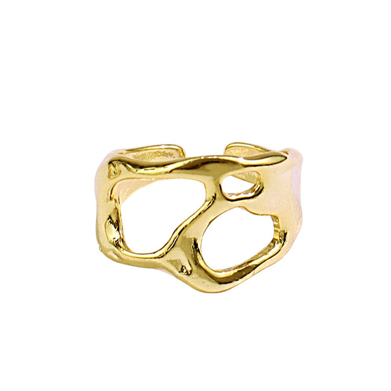 Womens Silver Plated Adjustable Open Ring Irregular Geometric Hollow Design Fashion Statement Jewelry For Everyday Wear