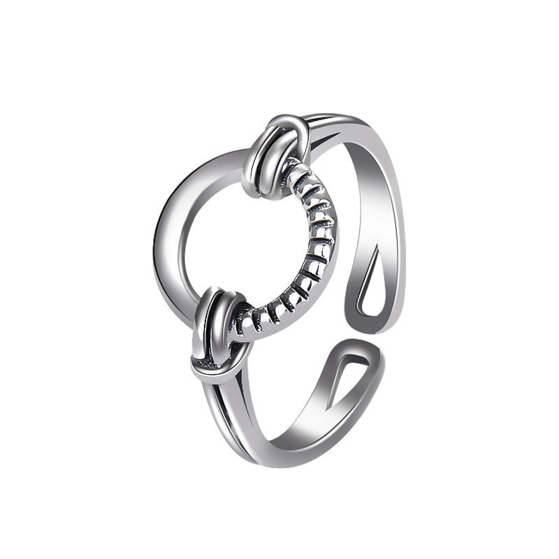 Unisex Adjustable Sterling Silver Ring Circle Band Geometric Design Electroplate Thai S925 Jewelry Simple Look