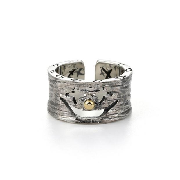 Mens Copper Ring Geometric Demon Skull Ring Adjustable Opening Punk Rock Locomotives Ring Hip Hop Ring For Men