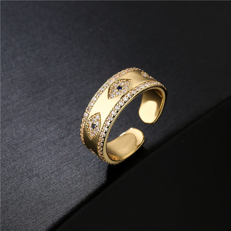 Gold Plated Copper Zircon Ring Adjustable Geometric Design Fashion Jewelry Gift for Women Who Love Modern Style