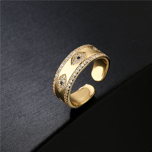 Gold Plated Copper Zircon Ring Adjustable Geometric Design Fashion Jewelry Gift for Women Who Love Modern Style