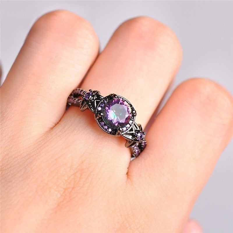Womens Black Gold Skull Ring Purple Zircon Punk Alloy Geometric Ring Electroplated Jewelry Gift For Her Styles