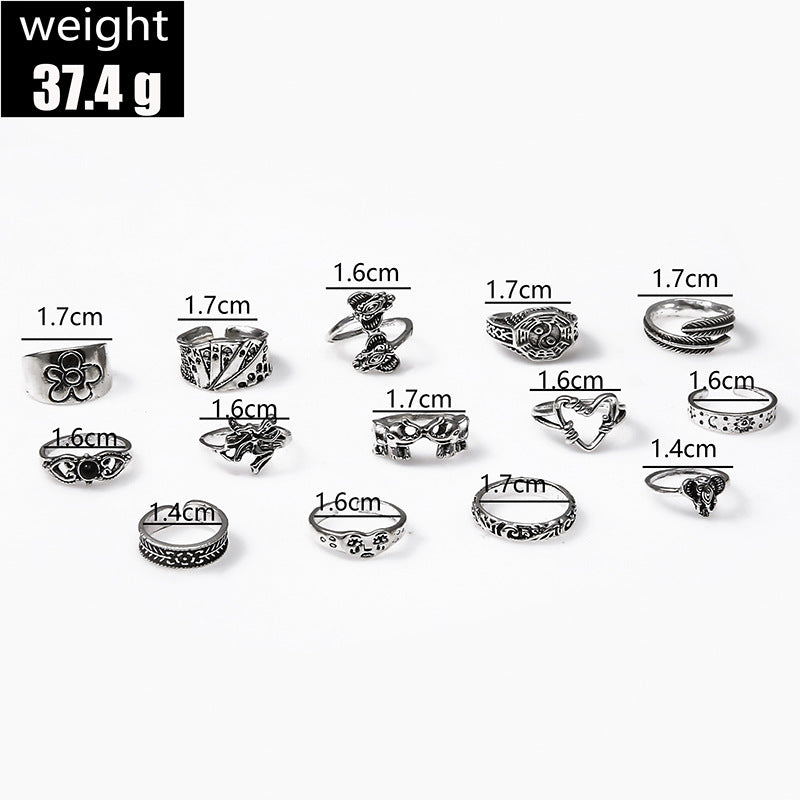Womens Adjustable Ring Set 14 Piece Alloy Rings European Design Fashion Jewelry High Quality For Everyday Wear