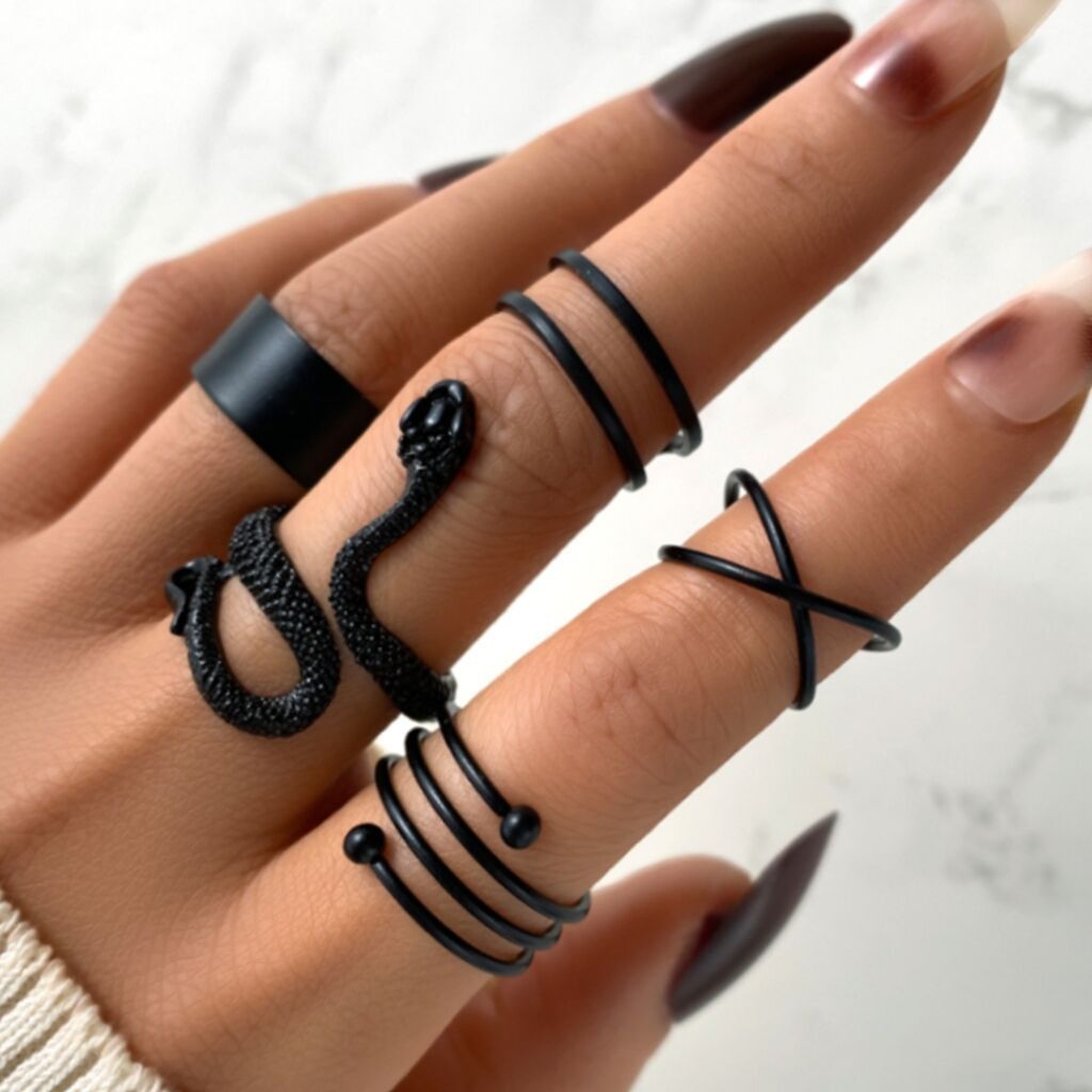 Womens Snake Ring Set Interfinger Zodiac Design Finish