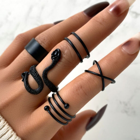 Womens Snake Ring Set Interfinger Zodiac Design Finish