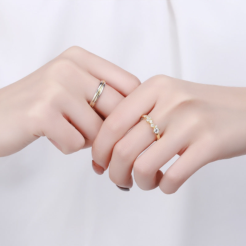 Womens Silver Star Ring With Diamond Accent Opening Adjustable Jewelry Gift For Her Korean Style Starry Design