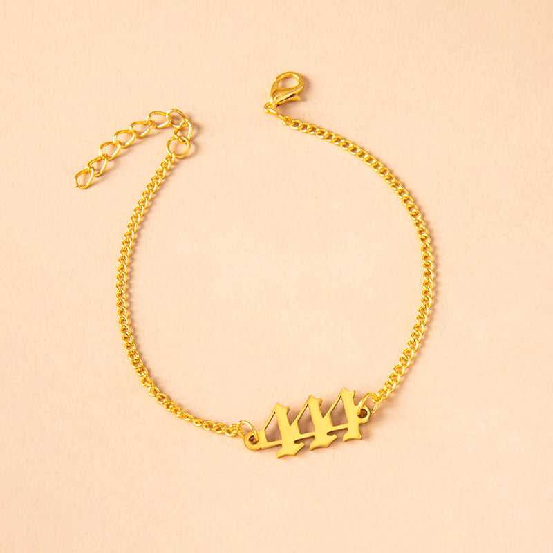 Womens Stainless Steel Number 444 Link Chain Bracelet Digital Number Shape Lightweight Length 20 Plus 5 Cm Gift For Her