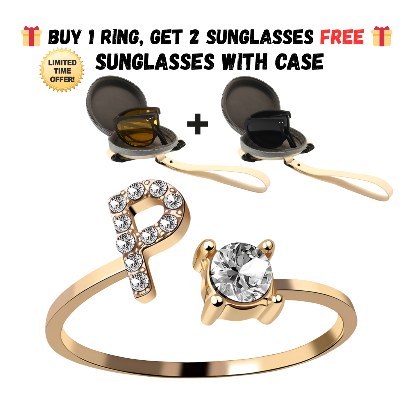 Adjustable Letter Zircon Ring with Alphabet Initials A Z Copper Alloy Jewelry Gift for Women Elegant Gift Idea