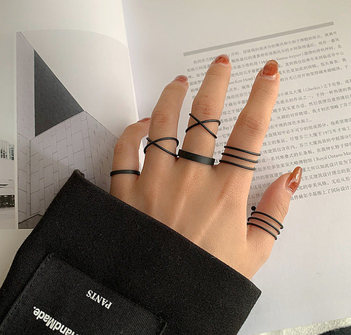 Geometric Ring Set Stylish Elegant Plated Alloy Stackable Knuckle Rings For Women Gift Black Gold Silver Flair