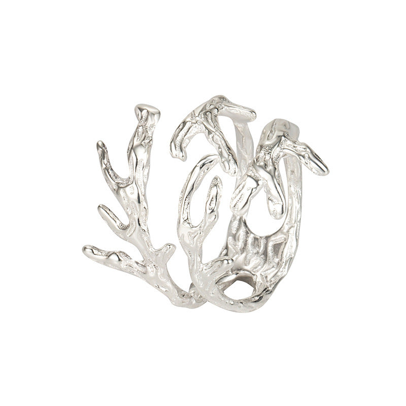 Sterling Silver Antler Ring Adjustable Opening Branch Design Fashionable Elegant Jewelry For Women Handcrafted