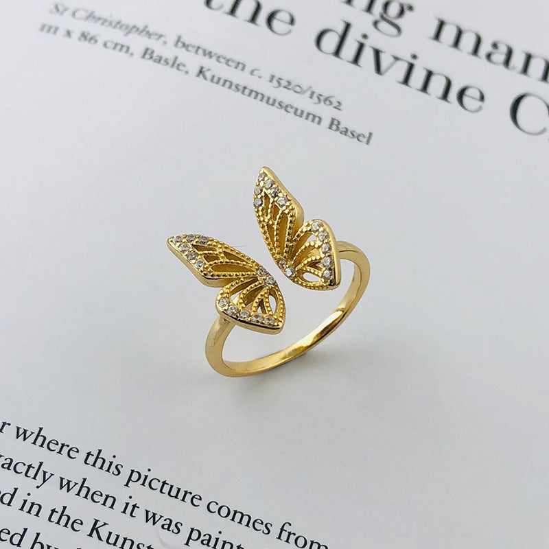 Sterling Silver Butterfly Ring 925 Adjustable Open Band Travel Souvenir Gift For Women European Style Delicate