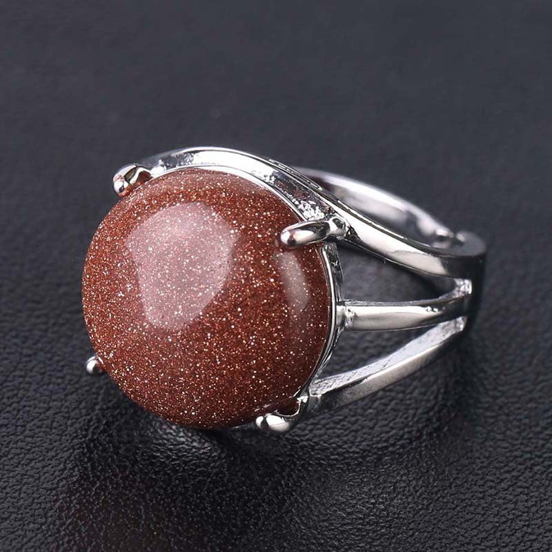 Crystal Hollowed Ring With Natural Stones And Copper Accessories European Style Gift Men Women Friends Jewelry