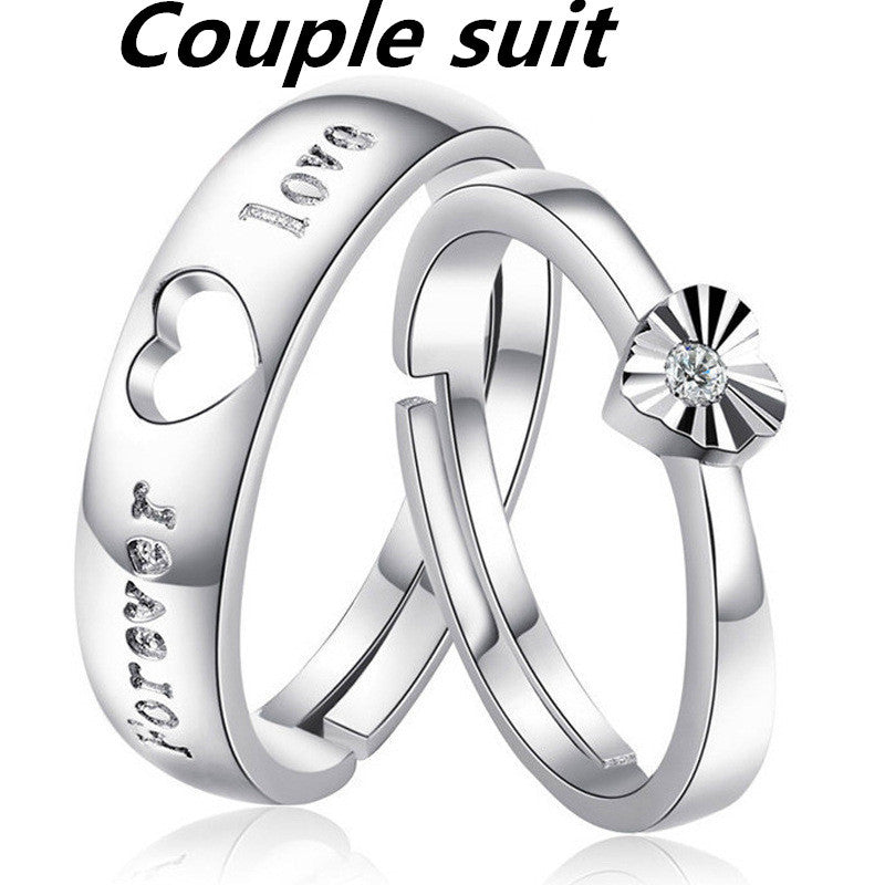 Couple Adjustable Zircon Heart Rings With Letter Design Birthday Gift For Him And Her Cow Pattern Heart Shaped