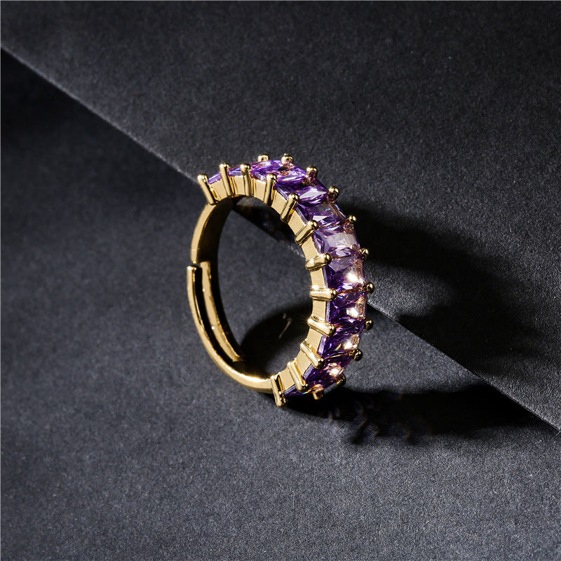 Personalized T Square Zircon Ring For Women Adjustable