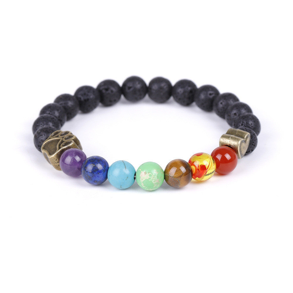 Unisex Stone Beaded Bracelet Love Heart Dog Claw Charm Bohemian Animal Jewelry Round Beads Matte Black Bohemia