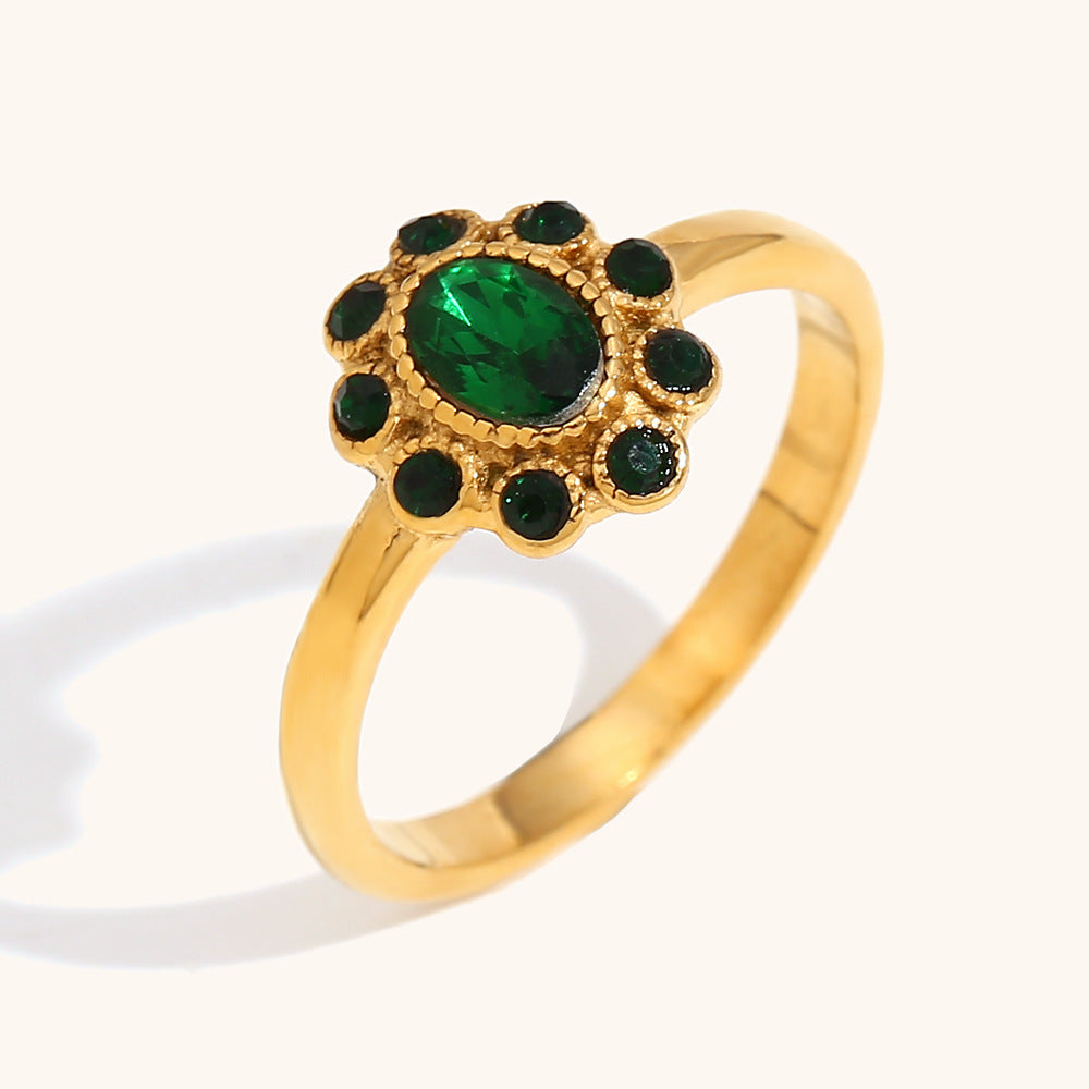 Stainless Steel Ring 18K Gold Plated With Full Diamond Luxury Skirt Design Geometric Elegant Jewelry For Women