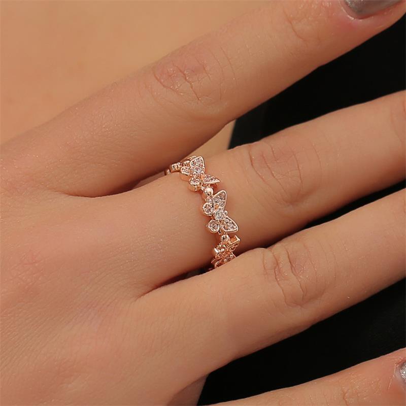 Womens Butterfly Ring Adjustable Open Geometric Alloy Metal Gold Tone Silver Tone Diamond Like Zircon Gold Tone