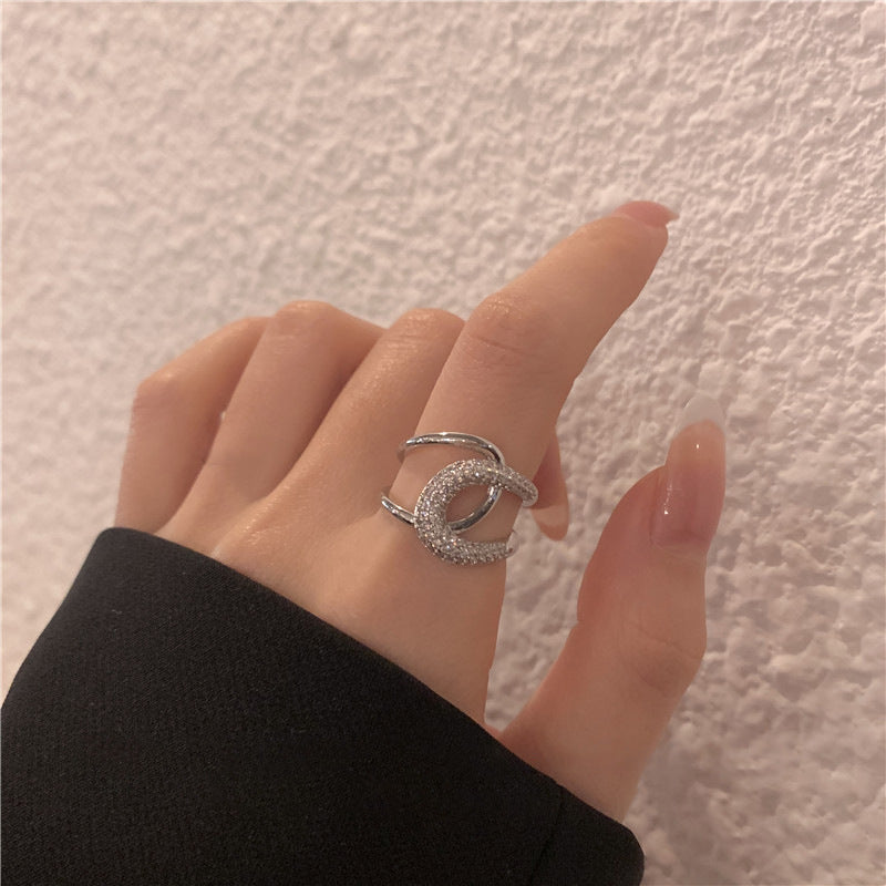 Geometric Alloy Ring With Micro Studded Simulated Diamonds Sparkling Fashion Jewelry Gift Daily Wear Accessory