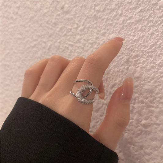 Geometric Alloy Ring With Micro Studded Simulated Diamonds Sparkling Fashion Jewelry Gift Daily Wear Accessory