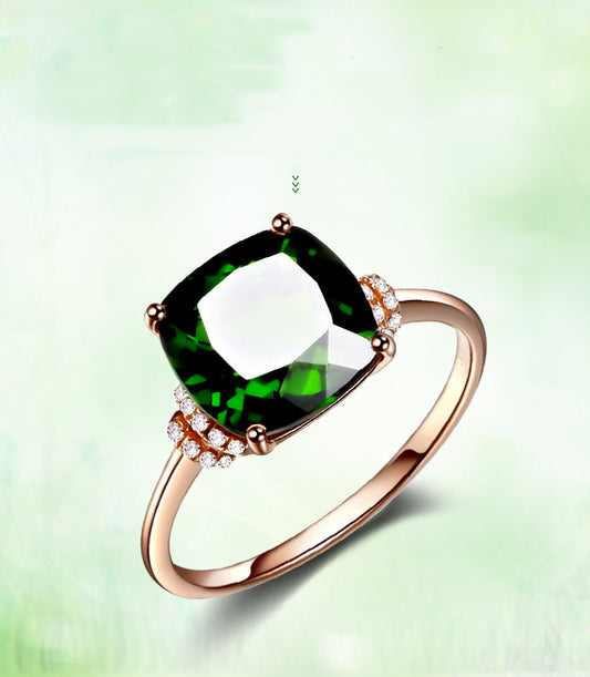 Simple Atmosphere With Green Tourmaline Crystal Ring Copper Gold Plated Inlaid Gems Emerald Size 6 7 8 9 10 Adjusted