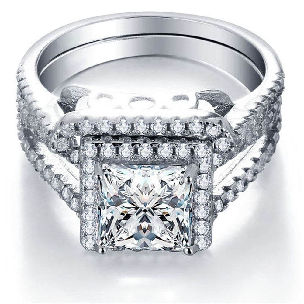 Ladies Wedding Ring Geometric Alloy Diamond Ring Simple Engagement Ring With Zircon Inlay Diamond Treatment