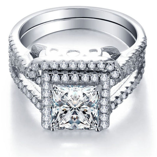 Ladies Wedding Ring Geometric Alloy Diamond Ring Simple Engagement Ring With Zircon Inlay Diamond Treatment