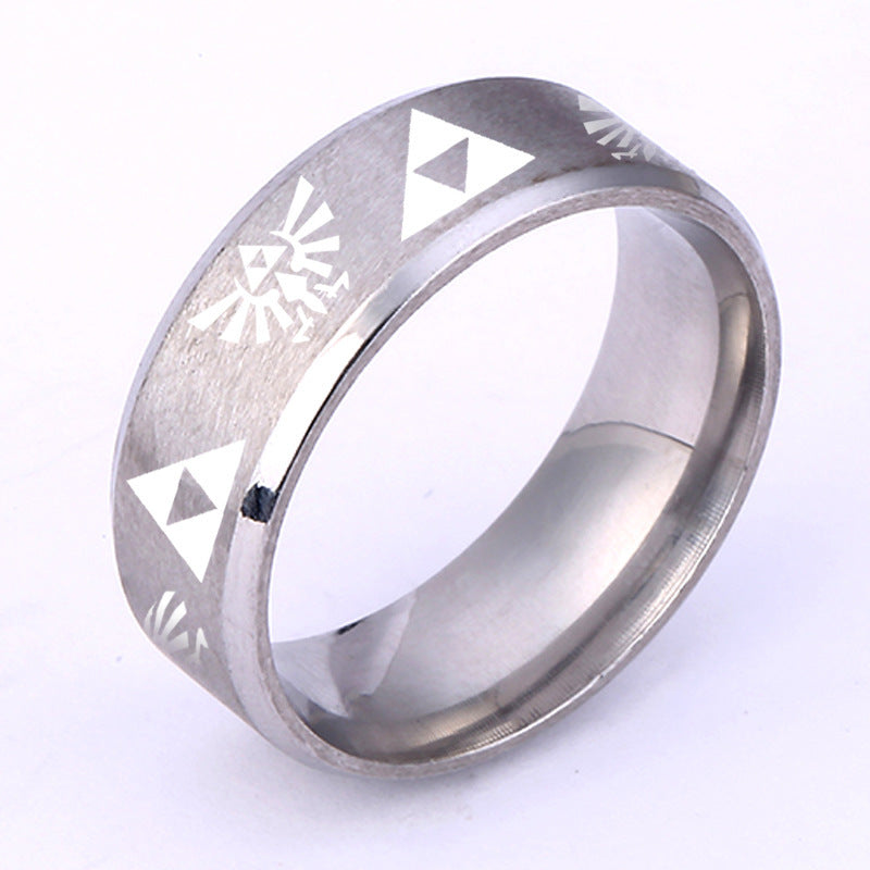 Unisex Stainless Steel Ring With Triangle Label Simple Design Band For Everyday Wear White Blue Black Goldtone