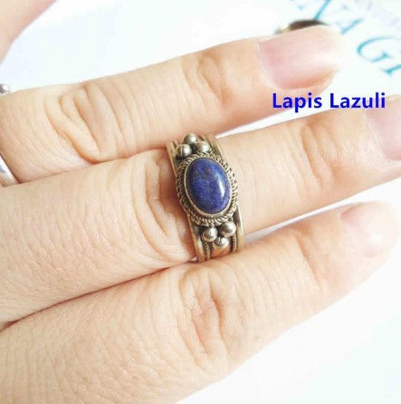 Handmade Tricolor Copper Inlaid Agate Gemstone Ring National Style Couple Jewelry Durable Chic Style Accessory