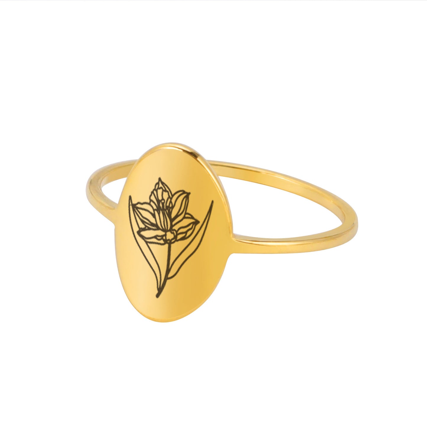 Stainless Steel Flower Ring Luster Gold Electroplated Elegant Floral Design with Intricate Detailing for Women