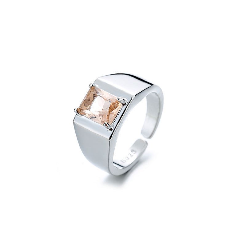 Adjustable Copper Ring Pink Zircon Geometric 10mm Wide
