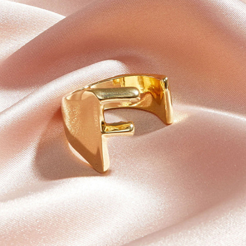 Gold Alloy Letter Ring For Women Initial Alphabet Ring Electroplated Simple Fashion Jewelry Gift For Daily Wear Style