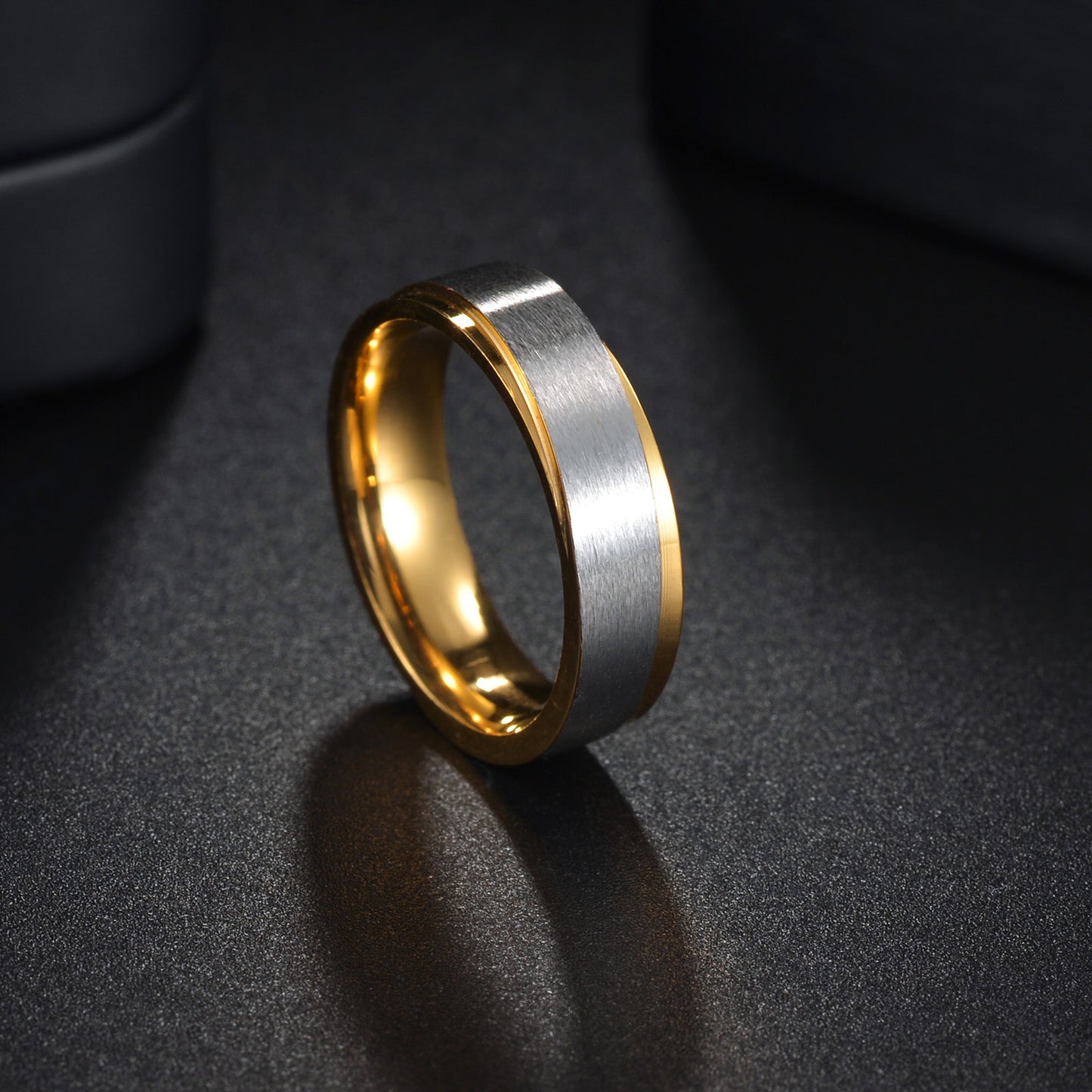 Womens Titanium Steel Ring Gold Matte Finish Electroplated Fade Resistant Simple Geometric Ring Ornament Gift